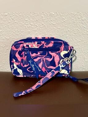 Vera Bradley Navy, Pink & Cream Floral Quilted Wristlet